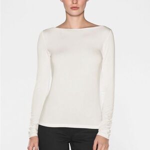 Sarah Pacini Light Blue Cotton Modal Long Sleeve Boat Neck Top size 4 US Large